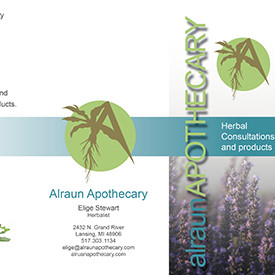 Alraun Apothecary logo and Brochure